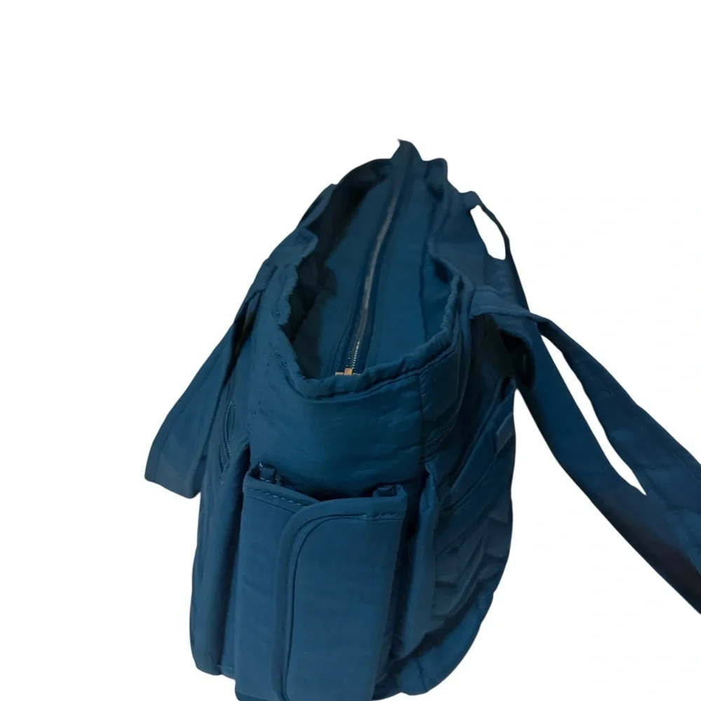 LUG teal / blue Streetcar Short Travel Diaper Purse Tote, Quilted Baby Bag_9